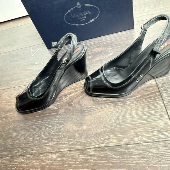 Prada Black Patent Leather Wedges - Picture 5 of 8